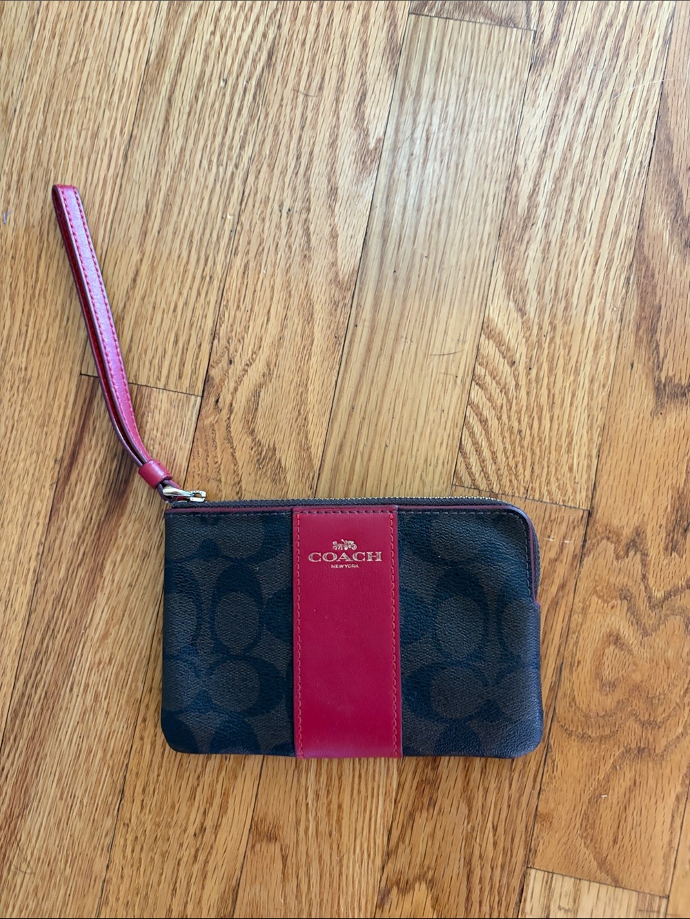 Coach Signature Canvas Wristlet with Red Stripe